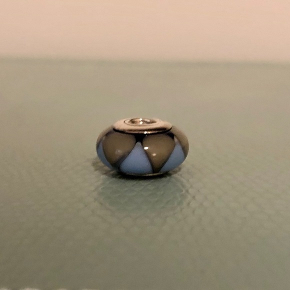 Pandora Blue & Grey Triangle Murano Glass Bead - Picture 6 of 6
